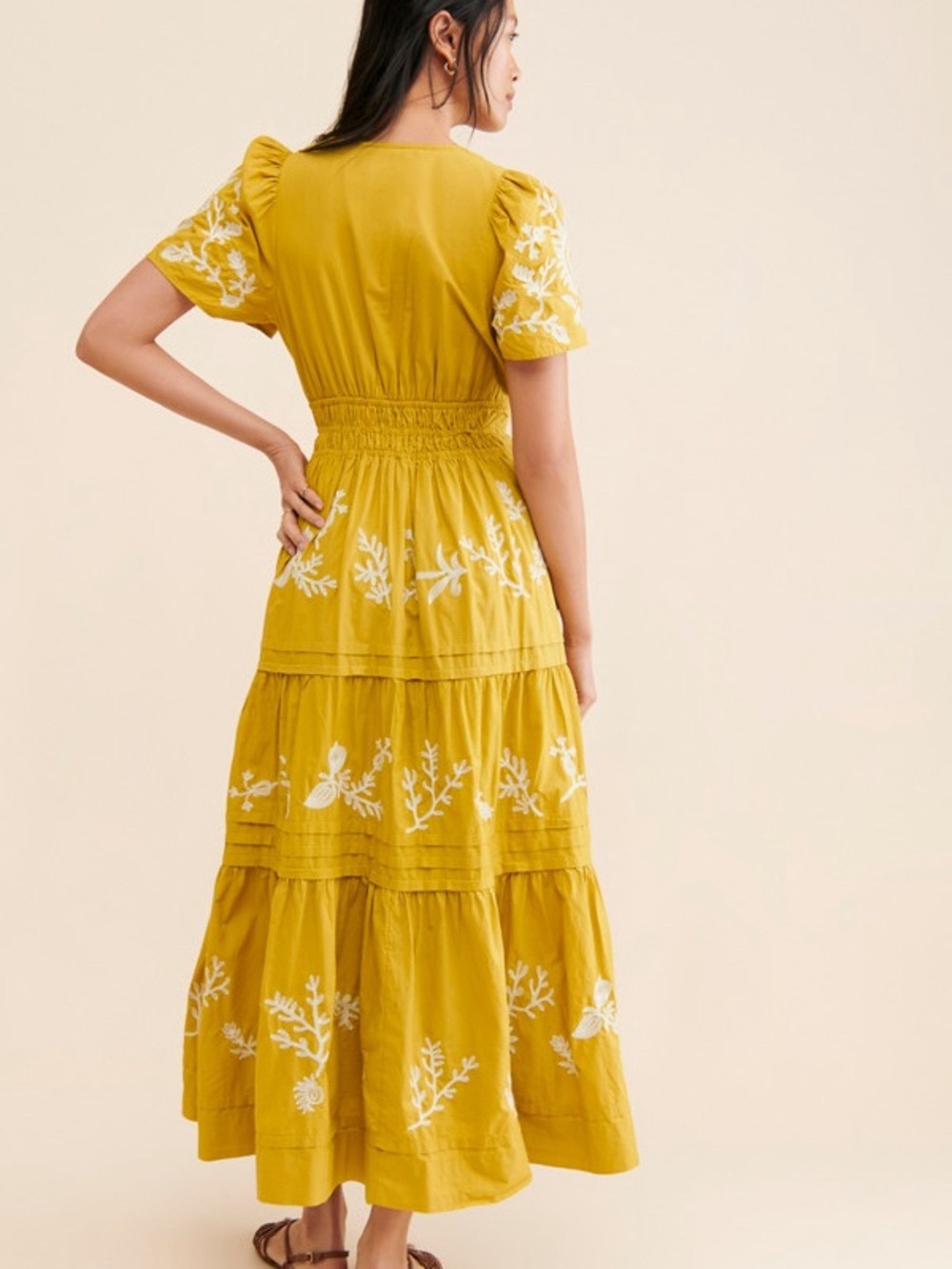 Anthropologie Somerset Maxi Dress Size S Yellow Embroidered Floral - Picture 2 of 5